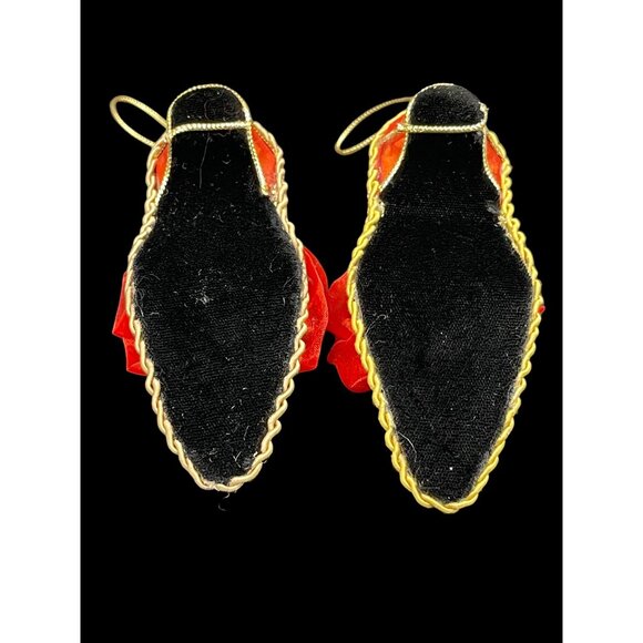 Vintage Set of 2 Red Fabric Gold Trim Bow Decorative Shoe Christmas Ornaments - Picture 7 of 7
